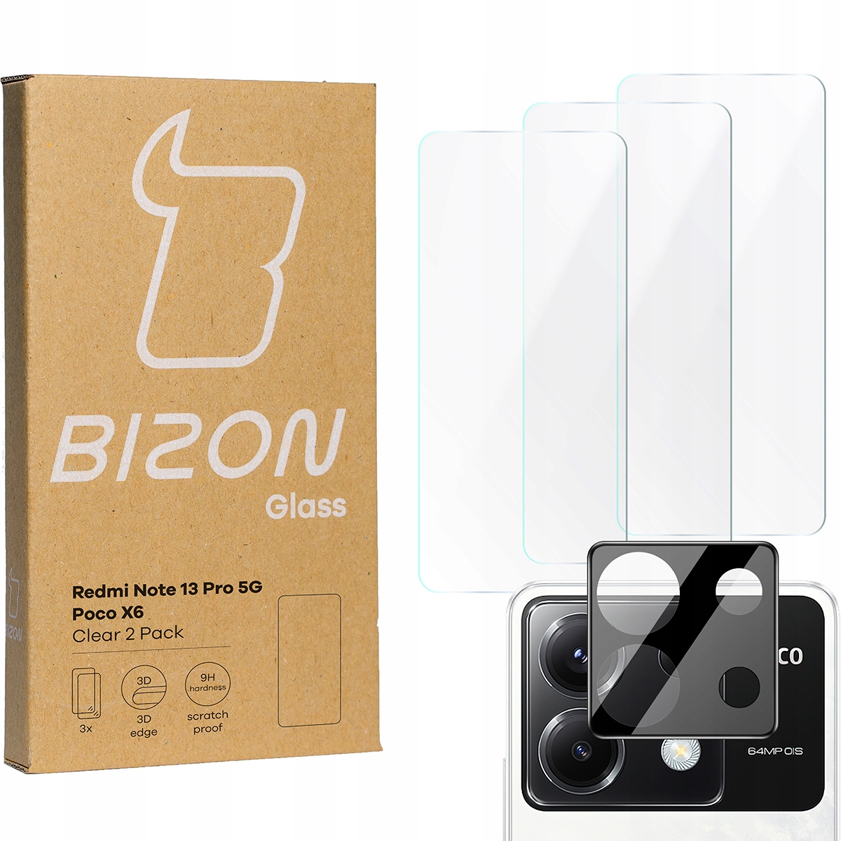 Tvrdené sklo Bizon pre Xiaomi Poco X6 / Xiaomi Redmi Note 13 Pro 5G 4 ks.